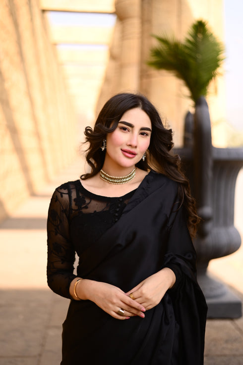 Rose Black Embroided - Saree
