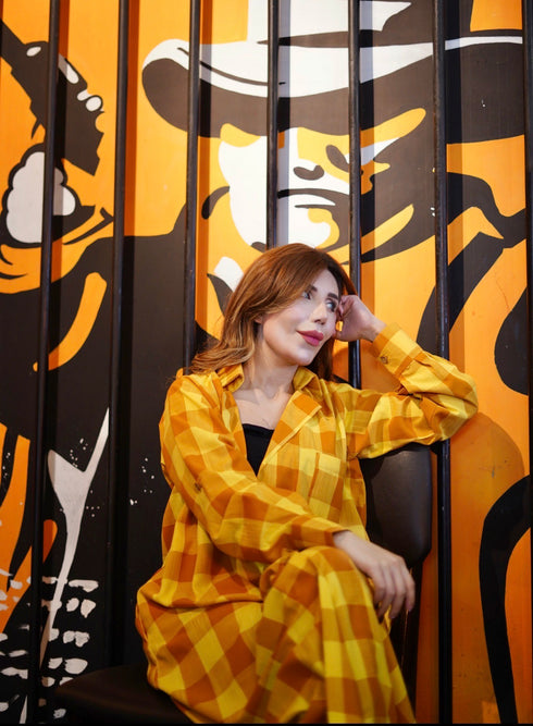 yellow Korean Check Dress