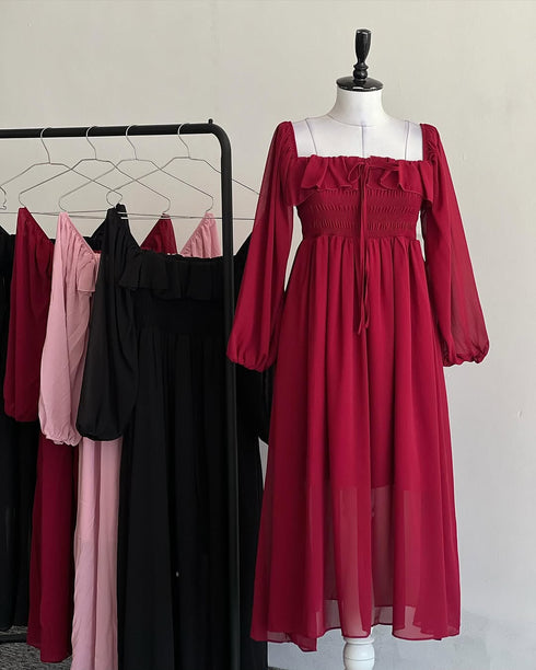 Maroon Smoke Bodice Frock