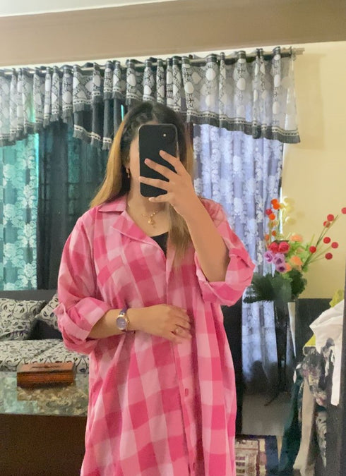 Pink Korean Check Dress