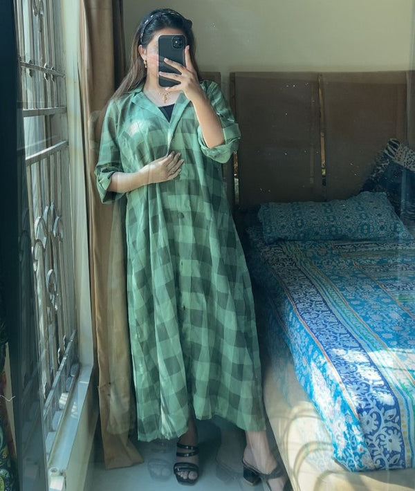 Green Korean Check Dress