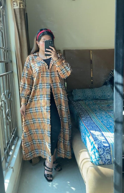 Brown Korean Check Dress