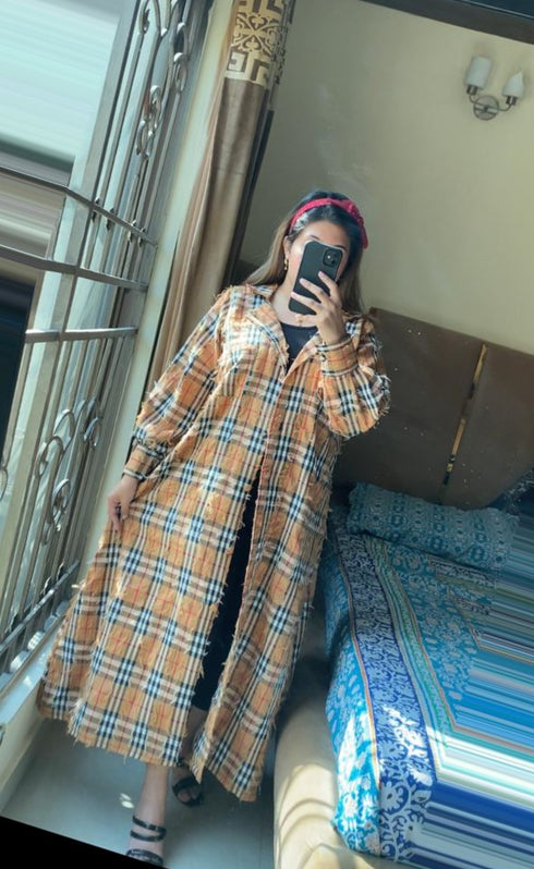 Brown Korean Check Dress