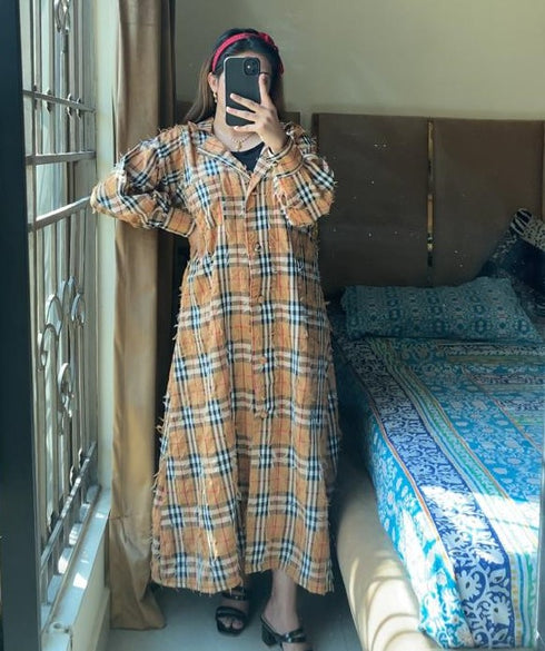 Brown Korean Check Dress