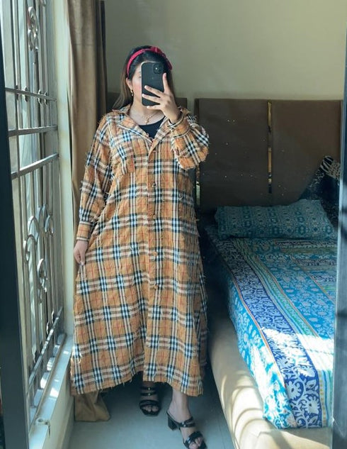 Brown Korean Check Dress