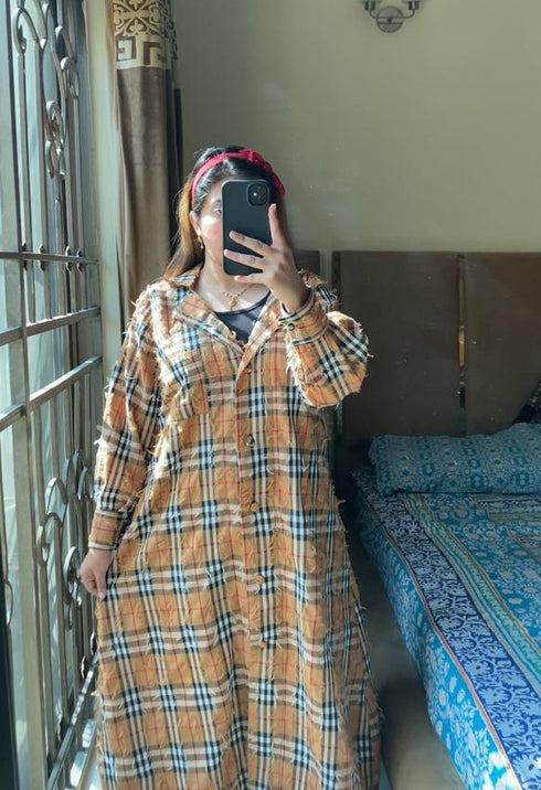 Brown Korean Check Dress