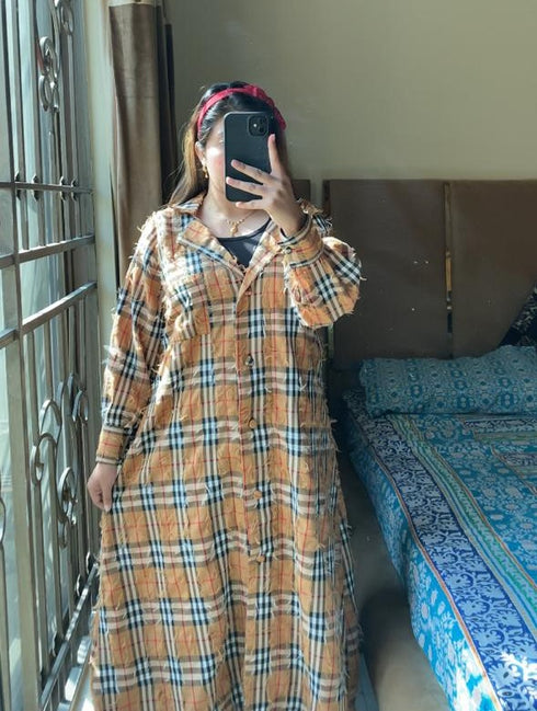 Brown Korean Check Dress