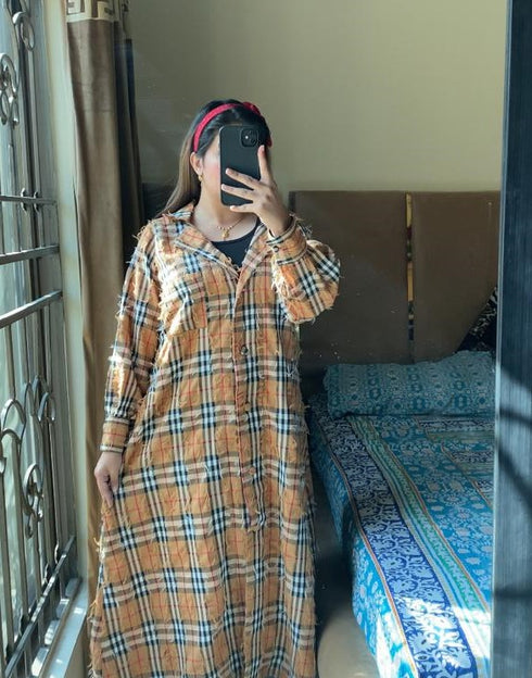 Brown Korean Check Dress