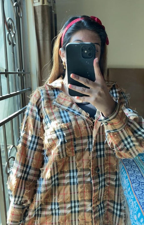 Brown Korean Check Dress