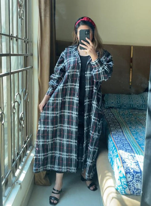Black Korean Check Dress