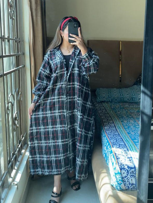 Black Korean Check Dress