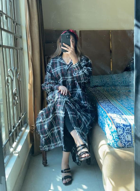 Black Korean Check Dress