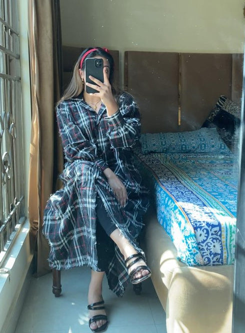 Black Korean Check Dress