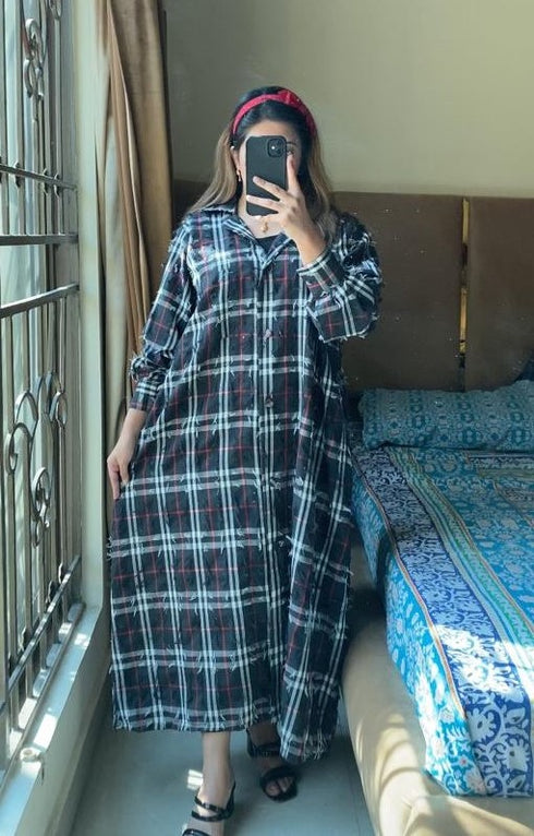 Black Korean Check Dress
