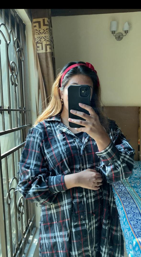 Black Korean Check Dress