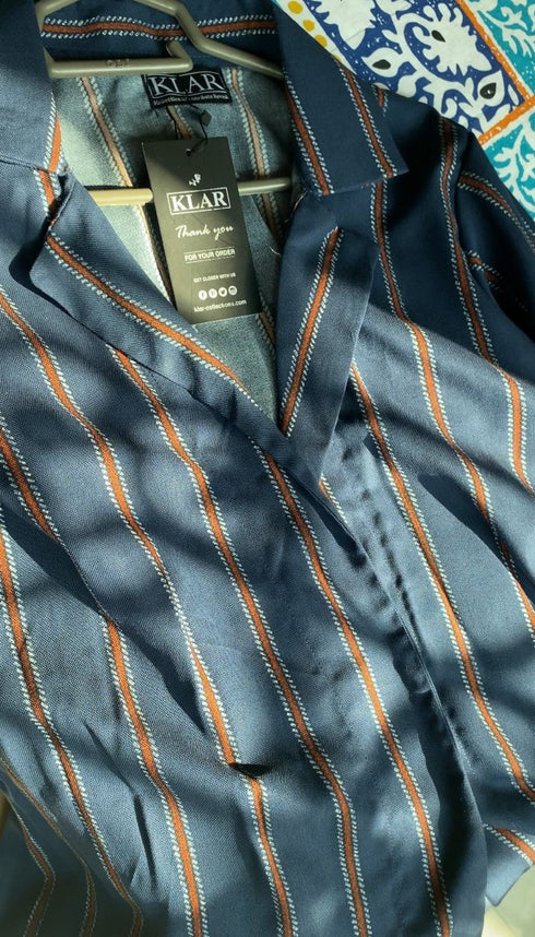 Blue Stripping Long Dress