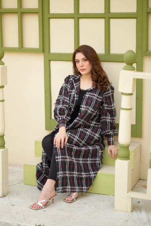 Black Korean Check Dress