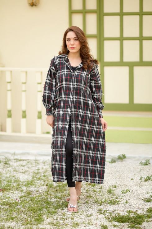 Black Korean Check Dress