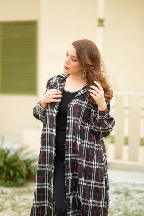 Black Korean Check Dress