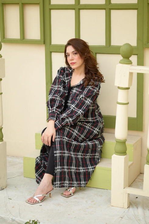 Black Korean Check Dress