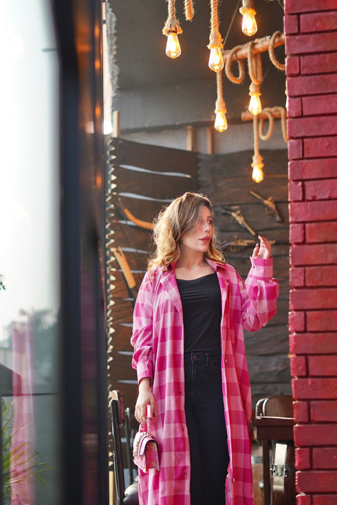 Pink Korean Check Dress