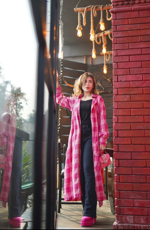 Pink Korean Check Dress