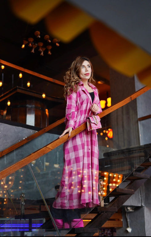 Pink Korean Check Dress