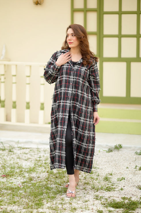 Black Korean Check Dress