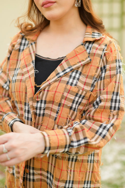 Brown Korean Check Dress