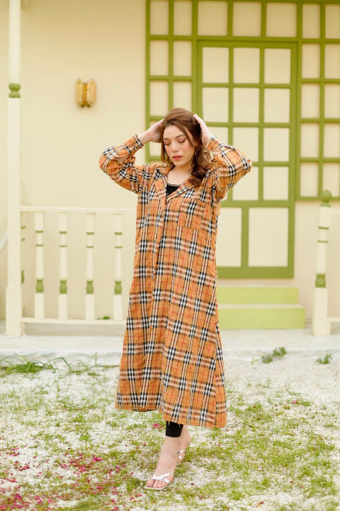 Brown Korean Check Dress