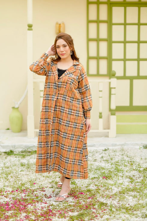 Brown Korean Check Dress