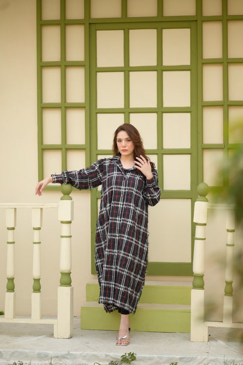 Black Korean Check Dress
