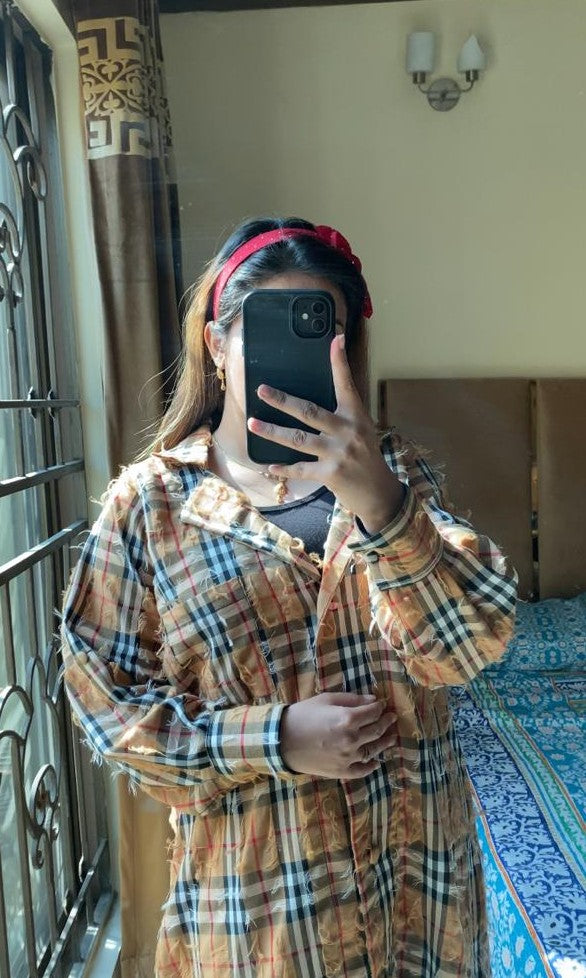 Brown Korean Check Dress